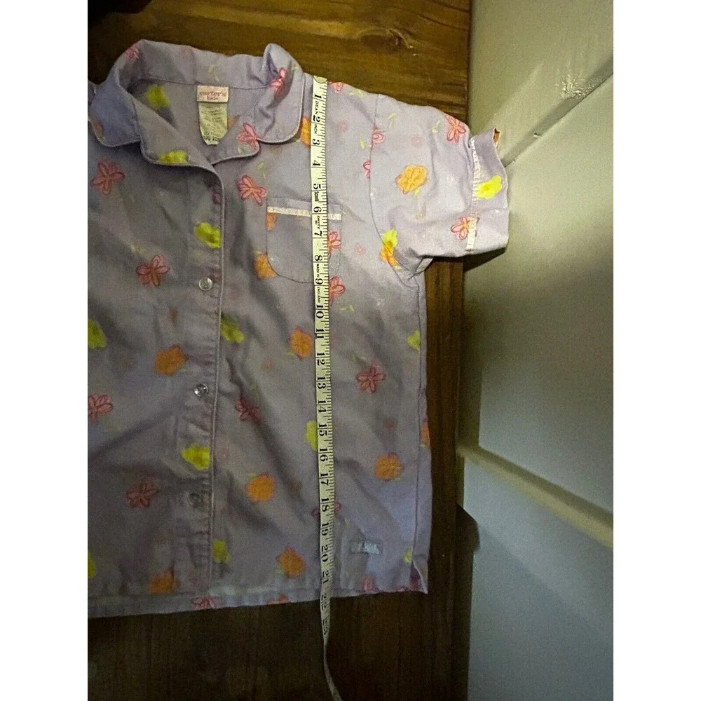 Carters Flannel Pajamas Girls 2 Piece Pajama Set Purple Flowers Size 14 Flaw*